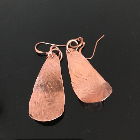 Teardrop Copper Brutalist Statement Earrings Rustic Handmade Gift Primitive Boho - Picture 5 of 6